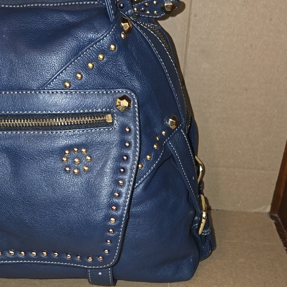 orYANY Leather Blue Shoulder Bag with Studded Accents - Picture 3 of 10